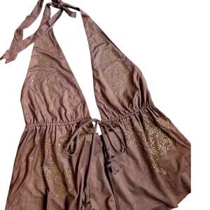 Western Studded Halter Top in Size Large Faux Suede Festival Open Front Boho
